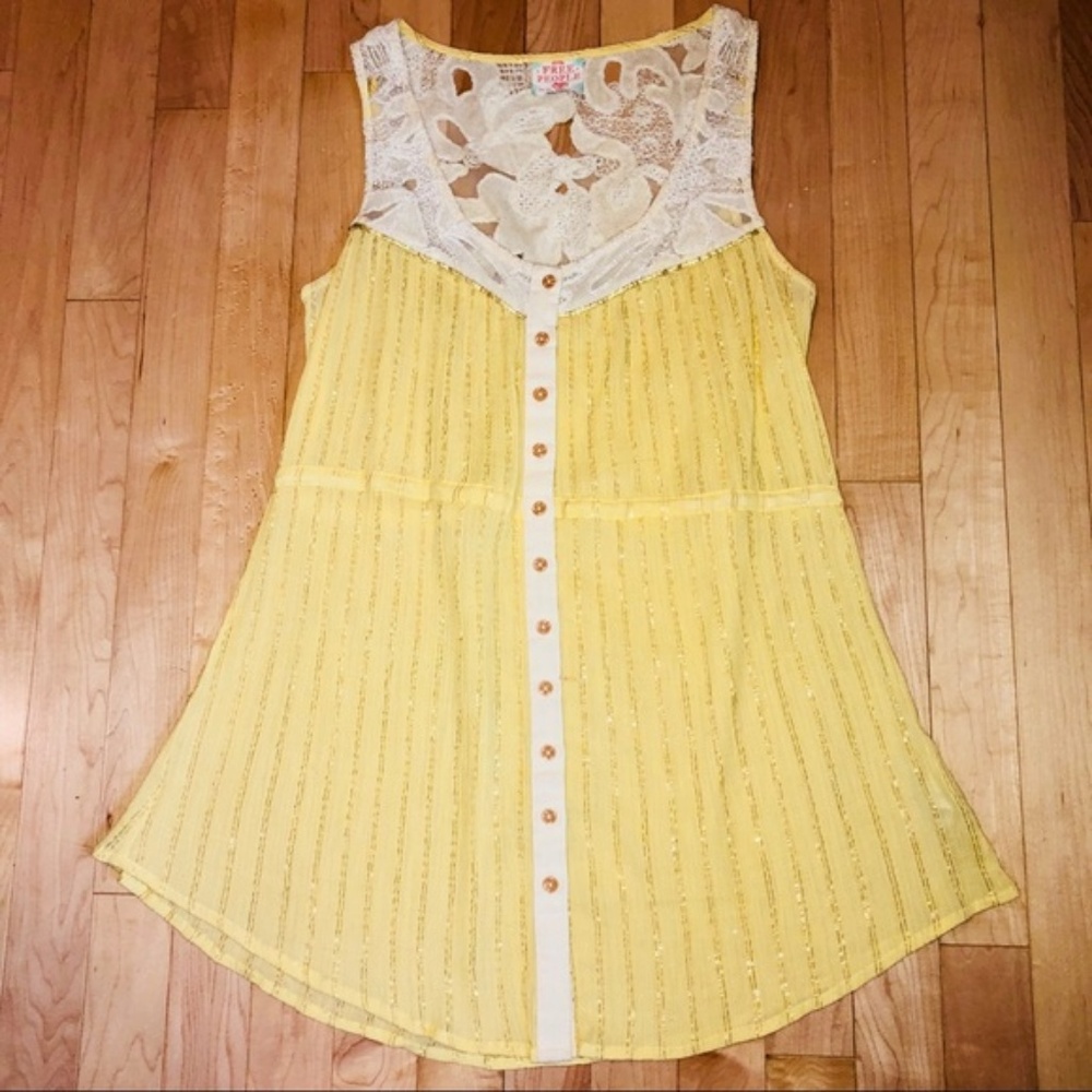 FP Shimmer Button-down Tank with Lace Inset